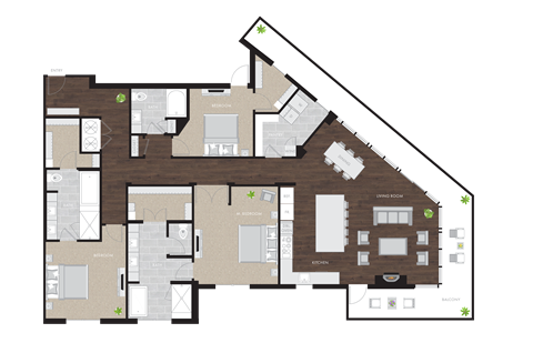 Floor plan for 3 beds, 3 baths, 2383 sqft